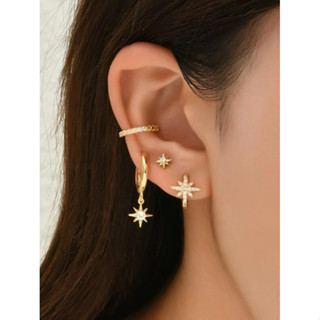 Golden Stella Earrings Set ต่างหูเซตสีทอง ต่างหูดาว ต่างหูน่ารัก ต่างหูห้อย ต่างหูคริสตัล