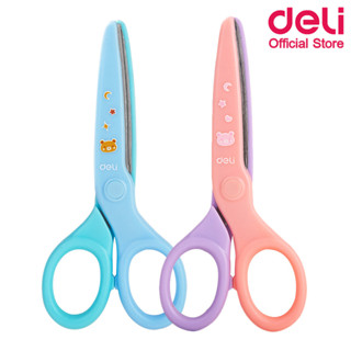 Deli 6023S School Scissors กรรไกรพลาสติกสำหรับเด็ก สุดน่ารัก (คละสี 1 ชิ้น) ขนาด 135 x 63mm กรรไกร กรรไกรพลาสติก เครื่องเขียน