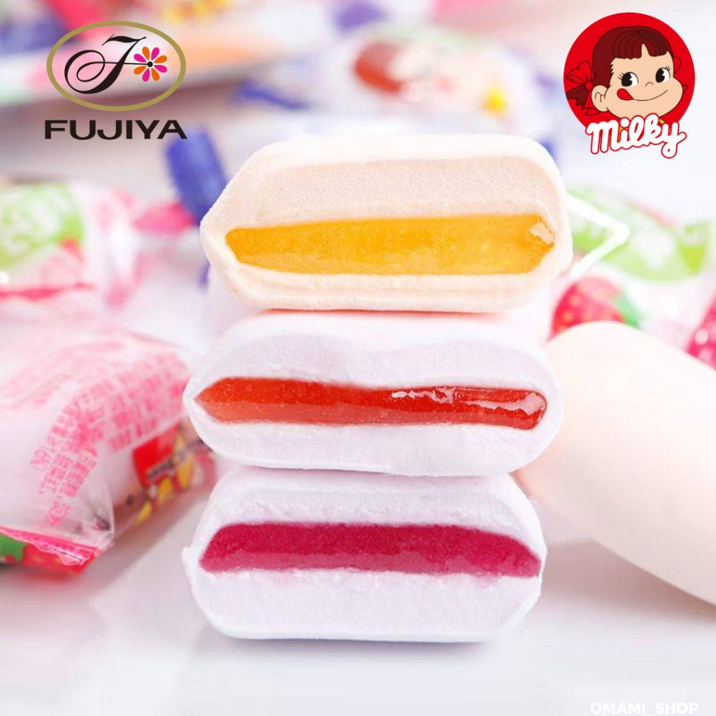 พร้อมส่ง! มาร์ชเมลโล่ มาร์ชเมลโล่สอดไส้  1ชิ้น/5.5g (20-40ชิ้น)  Fujiya🇯🇵 มาร์ชเมลโล่สอดไส้ผลไม้ ขนมญี่ปุ่น