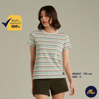 Mc Jeans เสื้อยืดแขนสั้นผู้หญิง คอกลม ลายริ้ว สีเขียวอ่อน MTSZ971