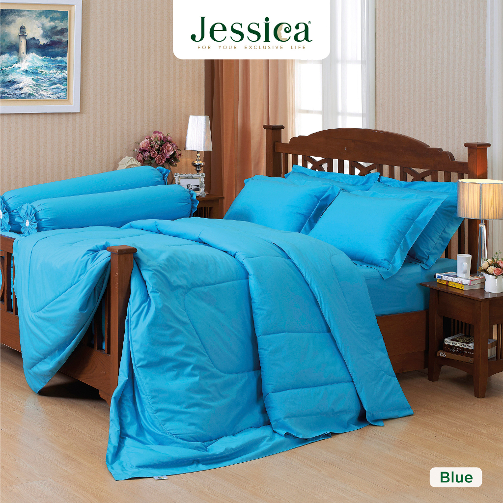 Jessica Cotton mix Blue สีฟ้าเข้ม ชุดเครื่องนอน ผ้าปูที่นอน ผ้าห่มนวม เจสสิก้า สีพื้นเรียบง่ายดูดี
