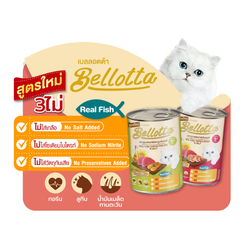 เบลลอตต้า (Bellotta) อาหารแมวชนิดเปียก แบบกระป๋อง 400 g. (เลือกรสได้)หน้ากุ้งในเยลลี่x6กระป๋อง - รูปที่ 2
