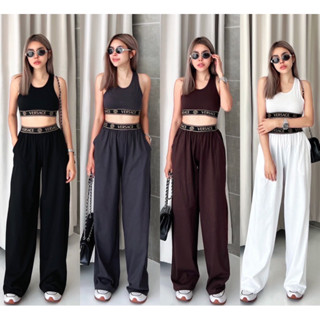 New Arrival !!!! Sport Set  Set เสื้อกล้ามครอปทรงสปอร์ต เข้าชุดกับกางเกงขายาวทรงปล่อย แต่งขอบยาง สกรีน GG &amp; VER