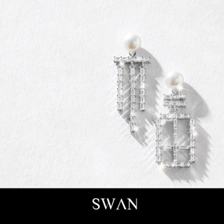 SWAN - The Blessing Earring ต่างหูตัวอักษรจีน ต่างหูเงินแท้ ต่างหูระย้า ฝังเพชรคิวบิกเซอร์โคเนีย cubic zirconia