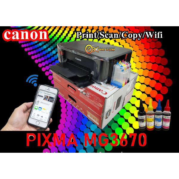 canon Pixma MG3670 All In One ปริ้นเตอร์ไวฟาย พร้อมติดตั้ง Tank หมึก printer wifi สินค้ามือ1รับประกันเครื่องและแท้งค์1ปี