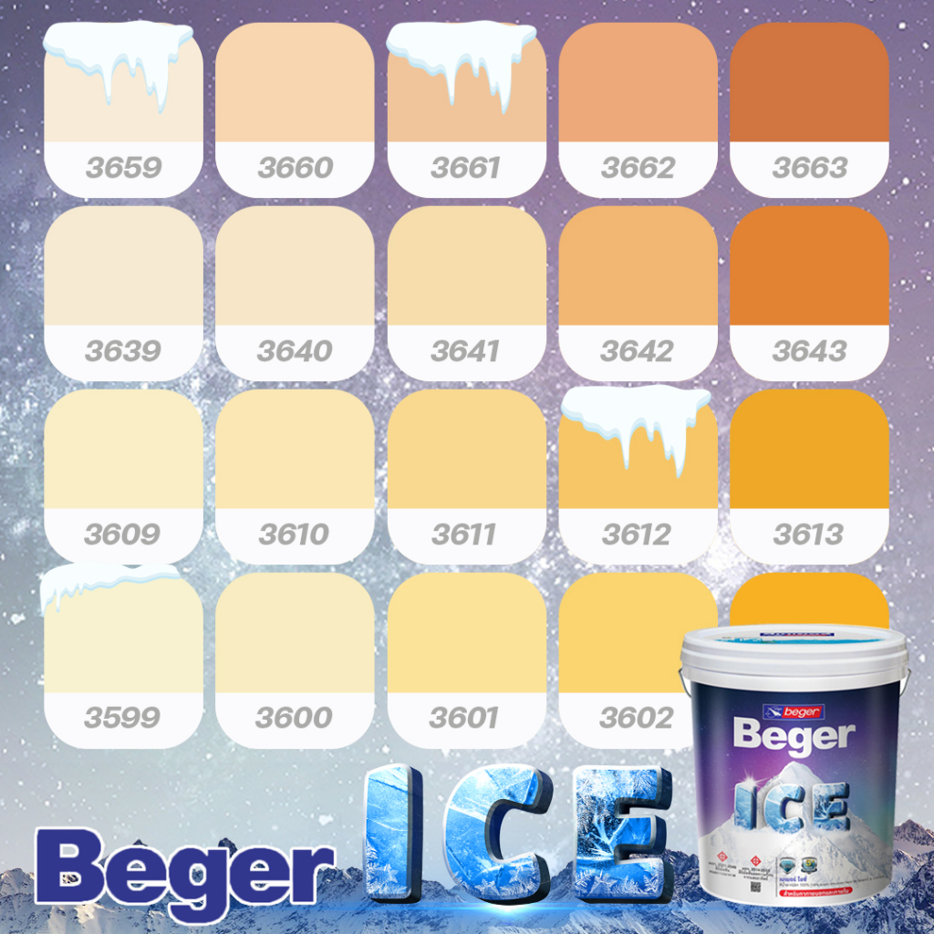 สีทาบ้าน 18 ลิตร Beger สีส้ม อมเหลือง กึ่งเงา Beger ICE สีทาภายนอกและใน เช็ดล้างได้ กันร้อนเยี่ยม เบเยอร์ ไอซ์