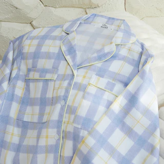 ชุดนอน sliptosleep - Blue Grids Long Sleeve Pants Set