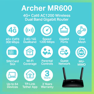 TP-Link Archer MR600 เราเตอร์ใส่ซิม 4G+ Cat6 AC1200 Wireless Dual Band Gigabit Router แค่เสียบซิมการ์ดก็เล่นได้เลย