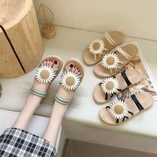 🍓EnJoy🍓 พร้อมส่ง (LT-DM-1) รองเท้าแตะลายดอกไม้ ใส่ได้สองแบบ สวม/รัดส้น เก๋มากแม่