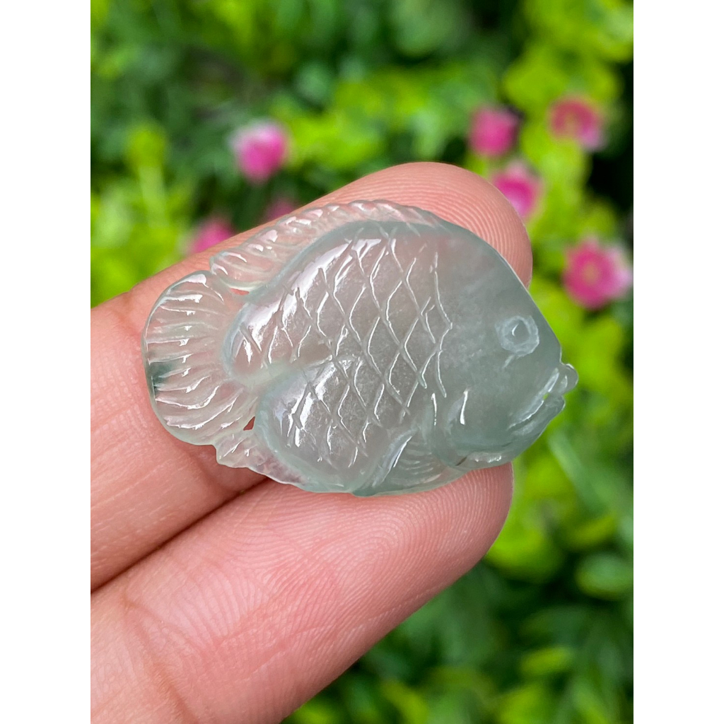 หยกแกะสลัก รูปปลา หยก พม่า แท้ (Burmese jadeite)