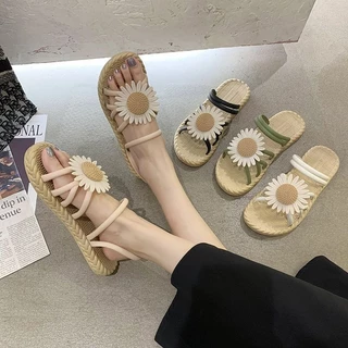 🍓EnJoy🍓 พร้อมส่ง (LT-DM-1) รองเท้าแตะลายดอกไม้ ใส่ได้สองแบบ สวม/รัดส้น เก๋มากแม่