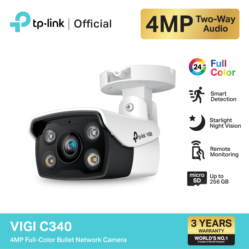 TP-Link VIGI C340 กล้องวงจรปิด Outdoor Full Color 4MP Bullet IP-Camera