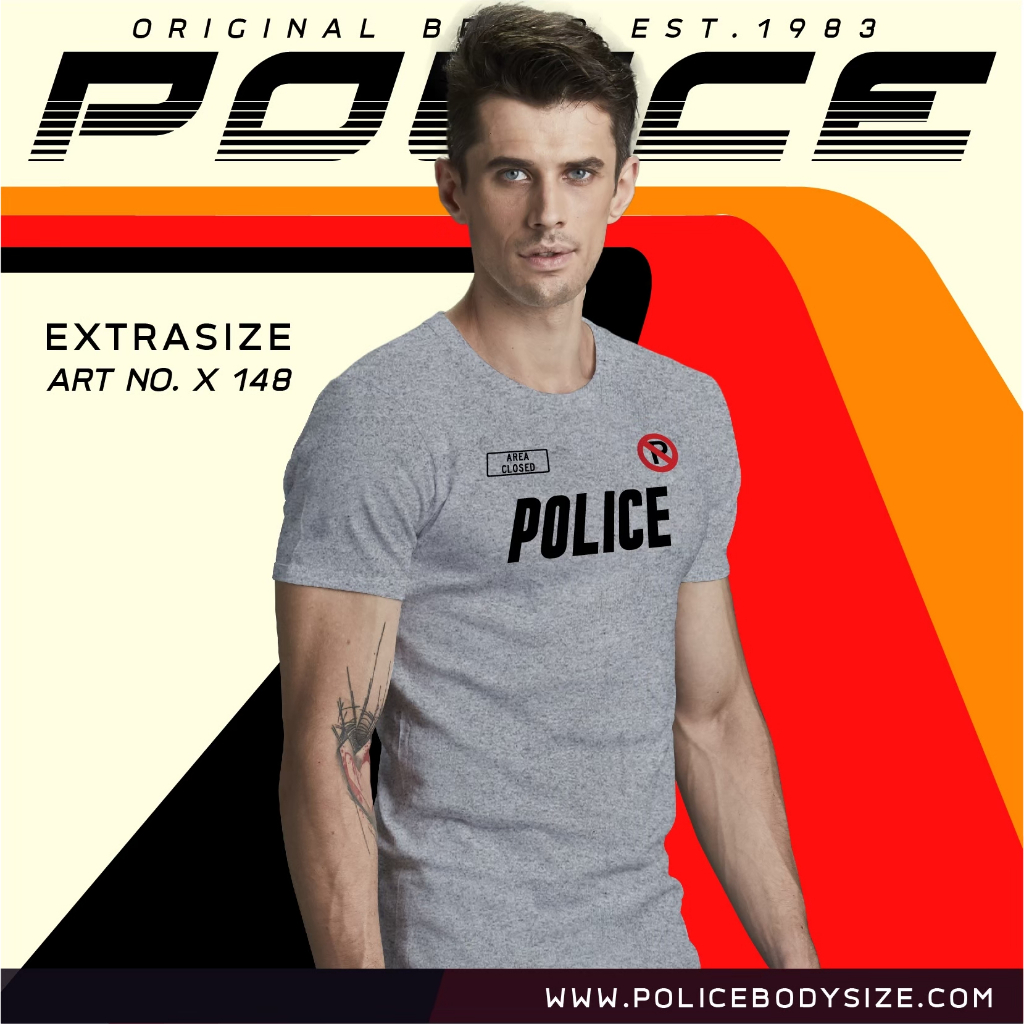POLICE เสื้อยืดคอกลม ทรง Slim fit ทรงพอดีตัว ขาว,ดำ,เทา ใส่ได้ทั้งผุ้ชาย/ผู้หญิง ( รหัส : X148 ) — صورة 2