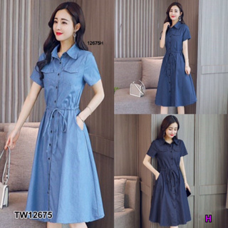 Dress เดรสยีนส์เที่ยมสีพื้นแขนสั้น TT12675