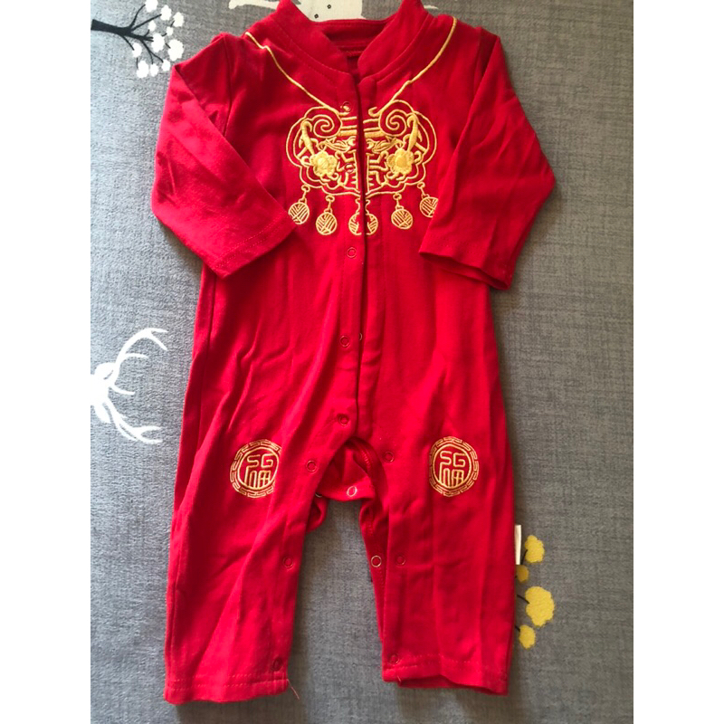 ชุดคอจีนจั๊มสูทเด็กสีแดง ใส่ตรุษจีน อายุ 3-12เดือน
