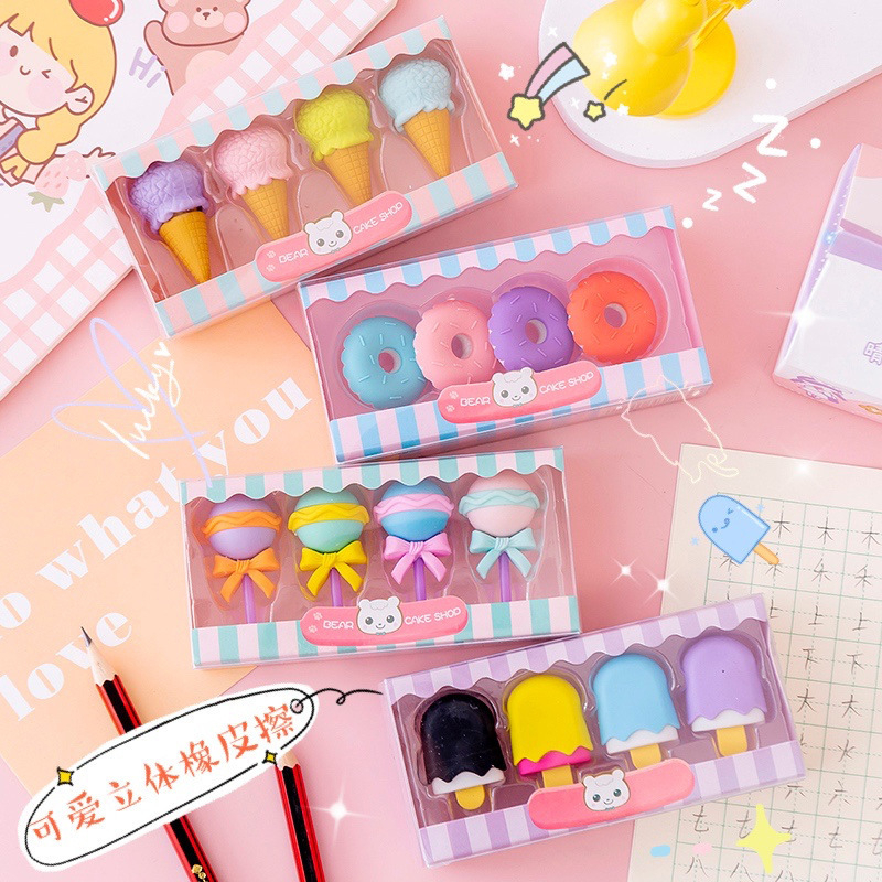พร้อมส่งจากไทย ยางลบดินสอ รูปโดนัท อมยิ้ม ไอศครีม สีหวาน น่ารัก ลบสะอาด