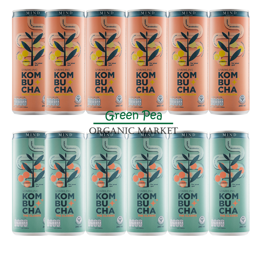 MIND KOMBUCHA Sparkling (เเพ็ค 6 กระป๋อง) ขนาด 240 ml   เครื่องดื่มชาหมัก คอมบูชะ สปาร์คกลิ้ง สูตรน้ำตาลน้อย
