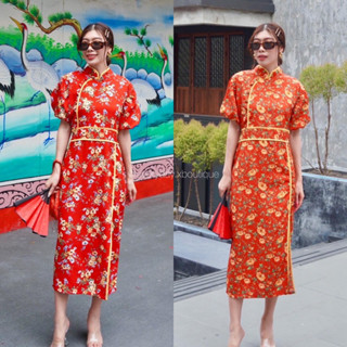 🧧🥮 NEW ARRIVAL 🥮🧧CNY BALLON SLEEVES DRESS (650฿ฟรีส่ง) เดรสกี่เพ้าแขนบอลลูน คอจีน ผ่าหน้าขา studioX2 ชุดตรุษจีน