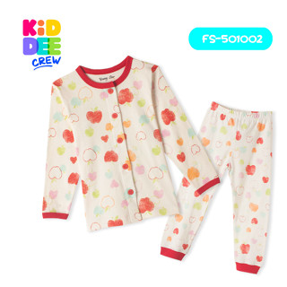 KiddeeCrew ชุดนอนเด็กผู้หญิงสีครีมลายแอปเปิ้ลแดง มีกระดุม เหมาะสำหรับอายุ 1-8 ปี (สินค้าอาจสีตก)