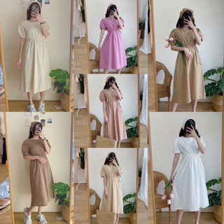 W2401 JASMINE DRESS  มี5สี แถมฟรี‼️ผ้าโพกผม เดรสตัวยาวแขนตุ๊กตา เอวรูดเชือกปรับขนาดได้