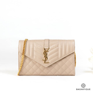 NEW YSL WOC ENVELOPE MEDIUM BEIGE CHEVRON GHW 2022