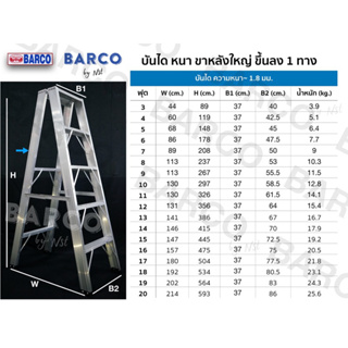 BARCO บันไดอลูมิเนียม (ขึ้น-ลงทางเดียว)ขนาด 13 ขั้น/ฟุต รุ่นขาหลังใหญ่พิเศษ หนา 1.8 มม.รับน้ำหนักได้ 150 กก.(ส่งฟรี)