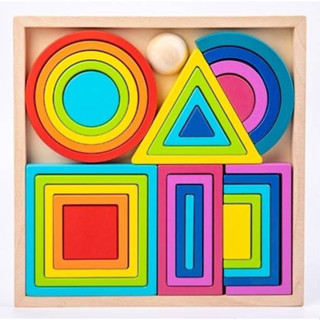 Geometric Shape Rainbow Building Blocks าเรียนรู้สีสันและรูปทรงต่างๆ ด้วยบล็อคไม้กันค่าาา