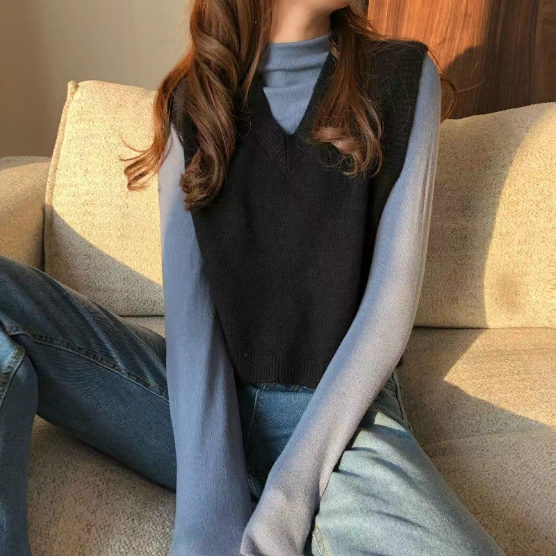 เสื้อกั๊กไหมพรม คอวี ผ้านิ่ม สวมใส่สบาย ฟรีไซส์