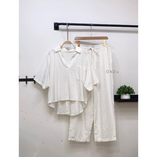 🎈Plussize ชุดเซ็ทคนอ้วน🎈 เสื้อ รอบ อก 52” เอวก่อนยืด 26"ยืดถึง 46”