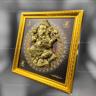 พระพิฆเนศบูชาเสริมดวงพร้อมภาพเขียนยันต์ องค์รูปปั้นนูนสูงพระพิฆเนศเทพแห่งเจ้าความสำเร็จ กรอบรูปมงคลเหมาะให้เป็นของขวัญ