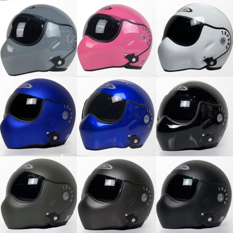 หมวกกัน​น็อค​ TOPGUN​ หมวกนักบิน​ ยกเปิดคางได้​ ชิวหมวกสีใส