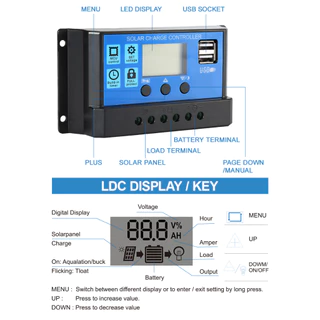 PowMr PWM Solar Charger Controller 30A 12V 24V Battery Charger LCD Dual USB Solar Panel Regulator for Max 50V PV Input