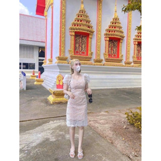 🧸มินี้เดรสผ้าแก้วใส่ชัปในเติมตัว ✅ งานเสริมนมฟองมน(+)แต่งกระดุมมุก(+).ชิปหลัง ✅ใส่ไปงานบวช งานแต่ง งานมงคล ก็เอาอยู่