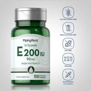 Vitamin E 200 IU, 90 mg. (100ซอฟต์เจล) วิตามินอี สารต้านอนุมูลอิสระ ลดเลือนริ้วรอยก่อนวัย