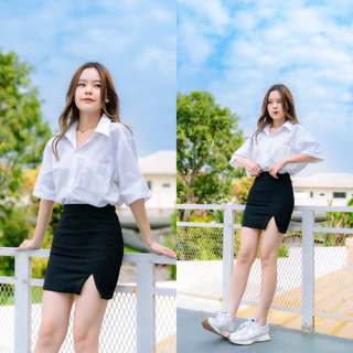 เสื้อนักศึกษาทรงบอย เสื้อ ทรง บอย ทรงตรงไม่เข้ารูป Oversize [Sz.36-56] (ทรงบอยมีกระเป๋า•ผ้าไมโคร•ผ้าคอมทวิว•ผ้าดิบ)