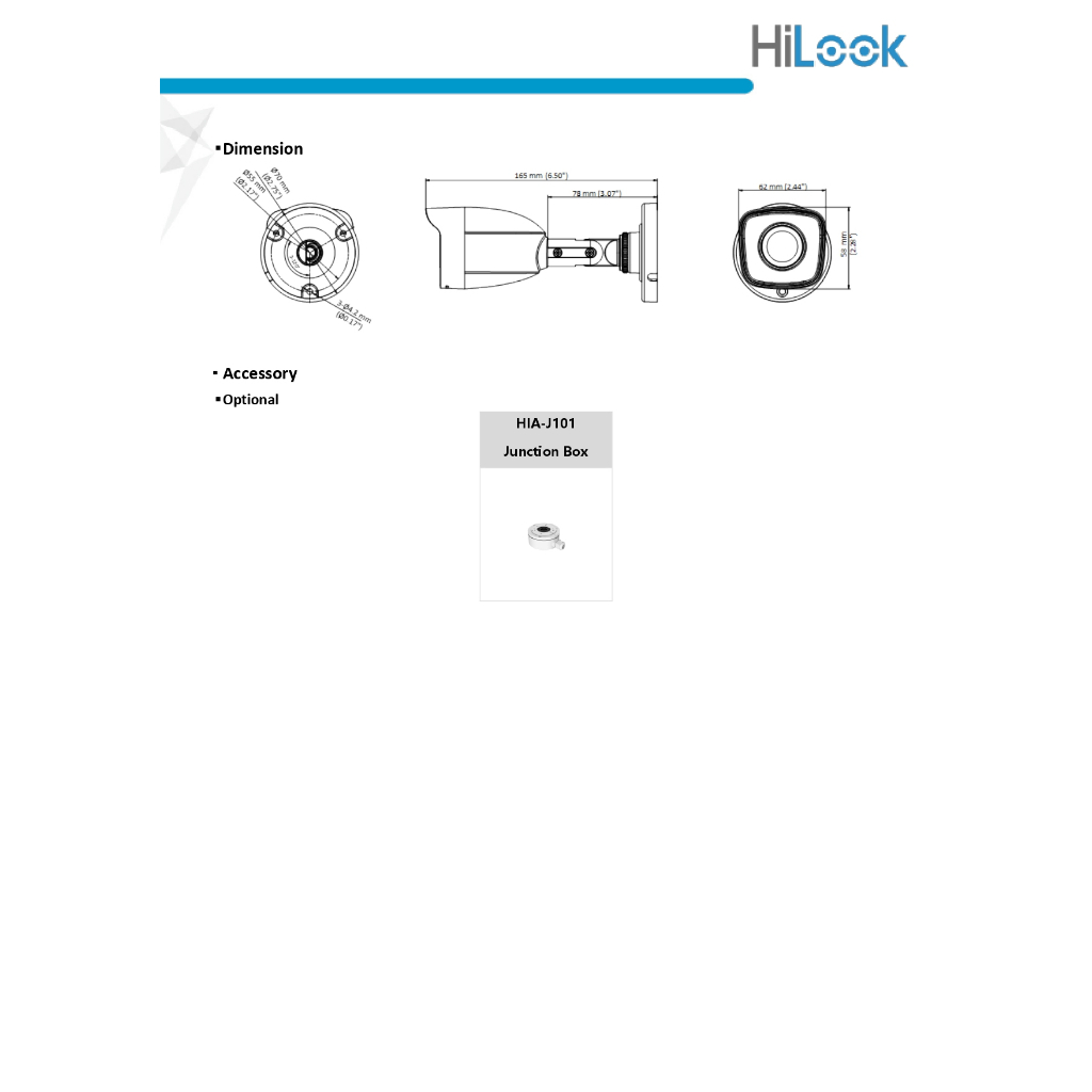 HiLook กล้องวงจรปิด 1080P 4ระบบ รุ่น THC-B120-C เลนส์ 3.6mm พร้อมอะแดปเตอร์ (ต้องใช้ร่วมกับเครื่องบันทึกกล้องวงจรปิด)