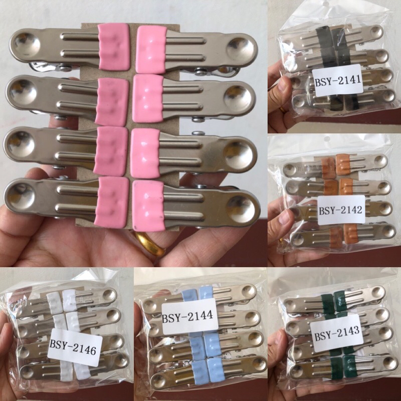 กิ๊ฟหนีบผ้า ที่หนีบผ้า คลิปหนีบผ้าสแตนเลส (แพ็ค8ตัว) (ปากซิลิโคนมี6สี) (สแตนเลสแท้ หนา หนีบแน่น)ขนาด 2.3*5.6 ซม.(ตราTK)