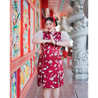 𝐋𝐮𝐧𝐚𝐫 𝐝𝐫𝐞𝐬𝐬 恭喜发财 เดรสกี่เพ้าพิมพ์ลายดอกไม้