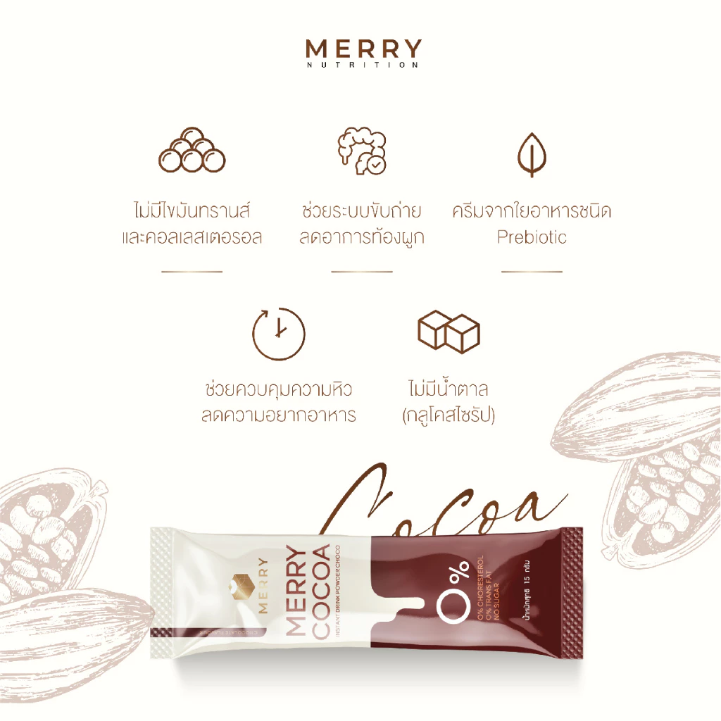 Merry Cocoa เมอร์รี่โกโก้มีไฟเบอร์สูง สูตรโพรไบโอติกส์(Bacillus Coagulans จากญี่ปุ่น)[1กล่องx10ซอง ] thumbnail 7