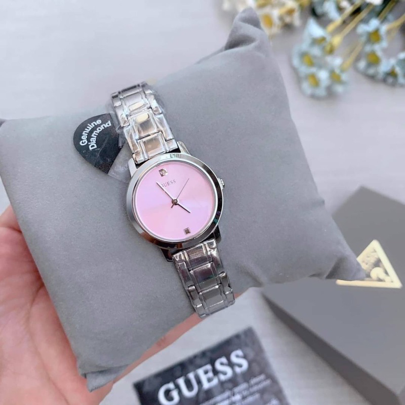 (ผ่อน0%) นาฬิกา Guess GW0244L1 Mini Nova ตัวเรือนและสายสเตนเลสสีเงิน  หน้าปัดสีชมพู ขนาด 25 มิล ประด