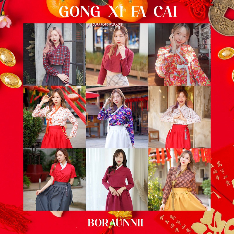 BORAUNNII ฮันบกประยุกต์โทนแดง ตรุษจีน รายละเอียดในรูป ขายแยกชิ้น