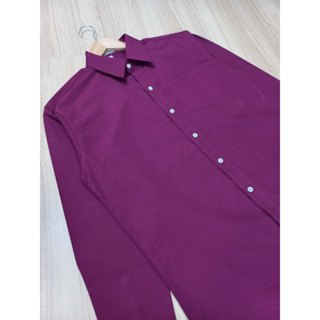 เสื้อเชิ้ตผู้ชายสีม่วง ผ้า Cotton twill ทรงเข้ารูป สลิมฟิต(slim fit)