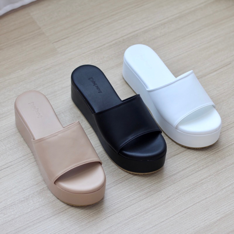 (พร้อมส่ง)  KIMKUNG KK37 (35-41) Basic Cafe  2.5" รองเท้าส้นตึก  รองเท้าแฟชั่น