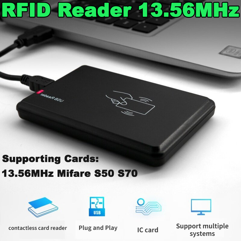 เครื่องอ่านบัตร RFID Reader USB Port IC 13.56MHz Mifare S50 S70 Contactless Card Support Window Linux