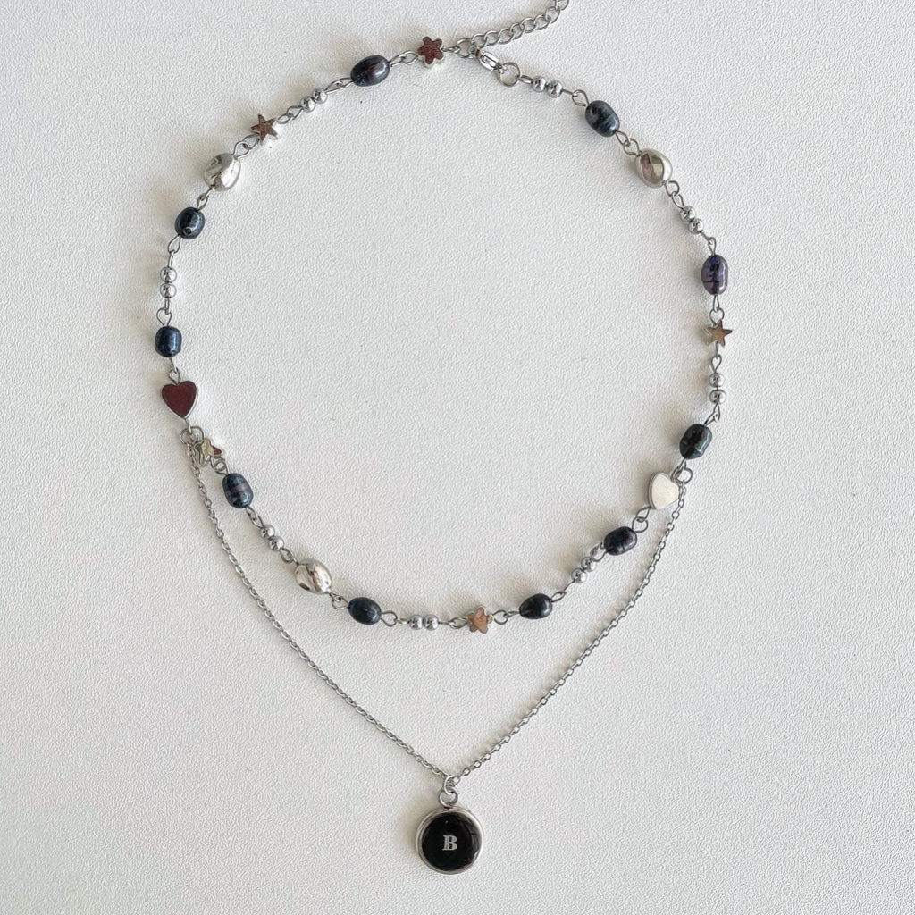 พร้อมส่ง งานHandmadeสร้อยคอสีดำ2ชั้น(รุ่นคุณใบเฟิร์นพิมชนกใส่)