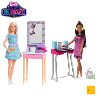 Barbie Big City Big Dreams Dressing Room &amp; Music Studio Playset ตุ๊กตาบาร์บี้ โต๊ะเครื่องแป้งและมิวสิคสตูดิโอ ของแท้