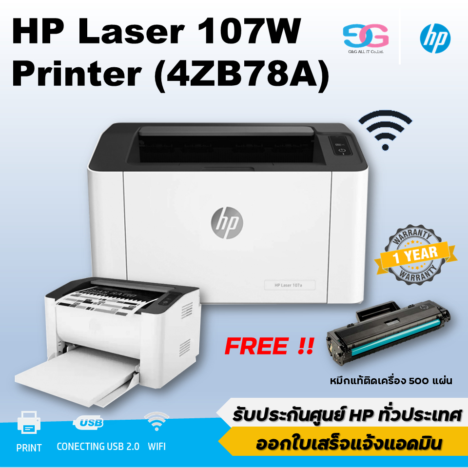 HP Laser 107w (4ZB78A) เครื่องพิมพ์เลเซอร์+Wifi