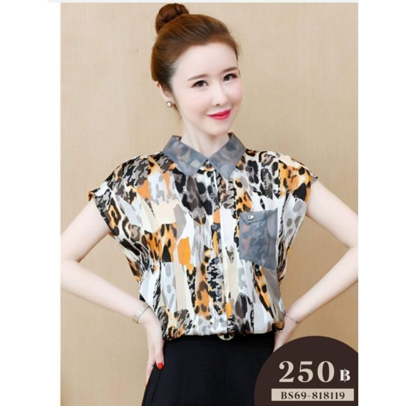 <<มือ1>> เสื้อแขนสั้น ใส่ทำงาน ใส่เที่ยว ใส่ไปเดท แบรนด์ SLW ลายเสือ