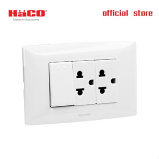 HACO ชุดเต้ารับเดี่ยว 2 ช่อง + สวิตช์ทางเดียว Euro-American socket  with frame รุ่น AP-E21