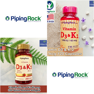 46% Sale!! EXP: 09/2022  วิตามินดี 3 และ วิตามินเค 2 Vitamin D3 &amp; K2 (MK-7) 1000IU/ 45 mcg /120 Capsules - Piping Rock